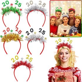5 Packs Christmas Headbands 2025 New Year Hairband Xmas Glitter Hair HoopTinsel Hair Accessories for Christmas New Year Party Celebration Headdre