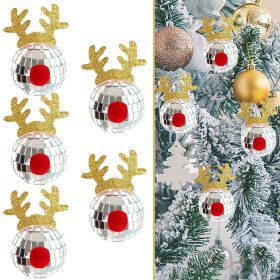 5 Pcs Christmas Silver Disco Mirror Ball with Rope Reflective Mirror Ball Hanging Bright Elk Horns Xmas Ball Ornament for Christmas Tree Birthday